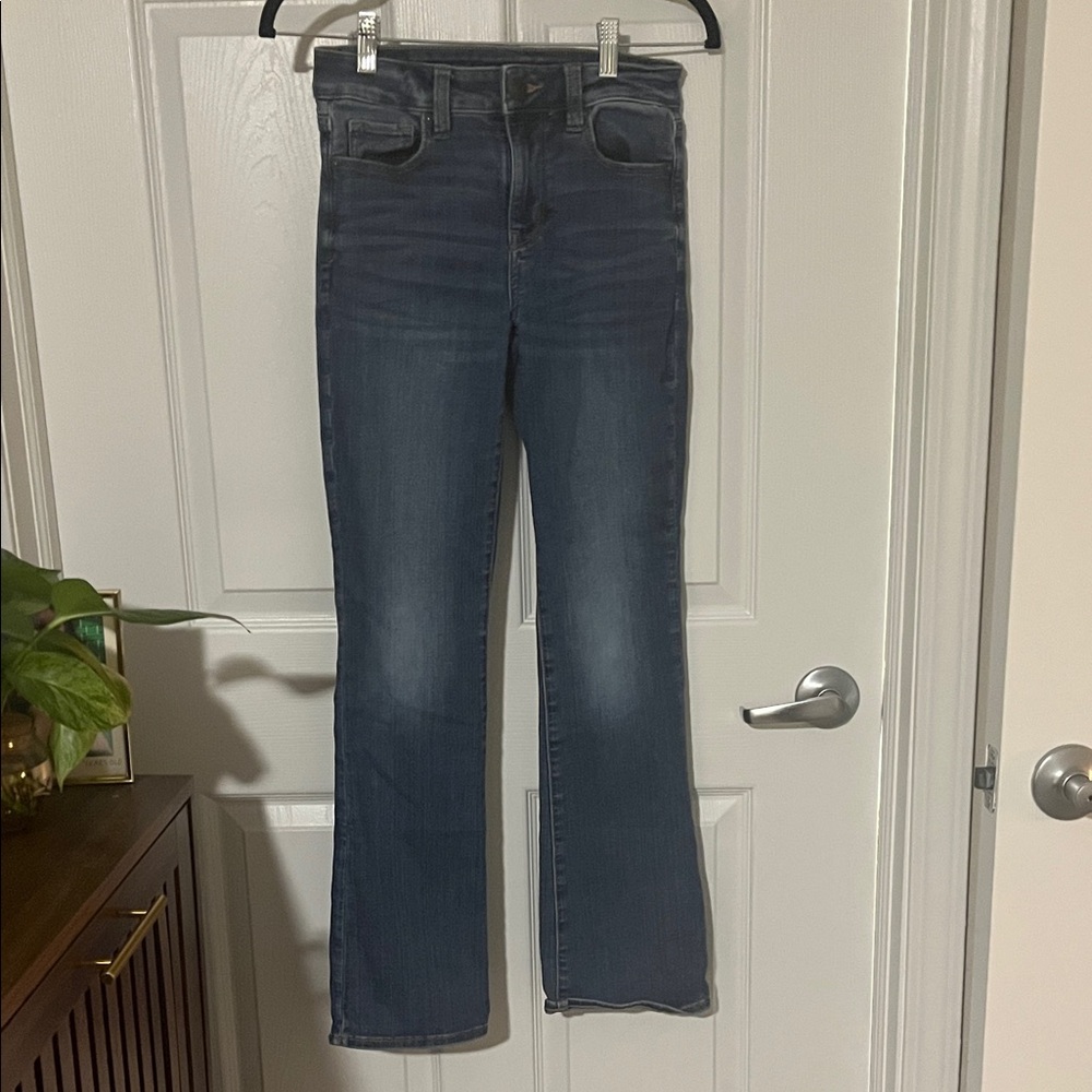 American Eagle Outfitters Dark Blue High-Rise Flare Jeans Super Stretch size 2